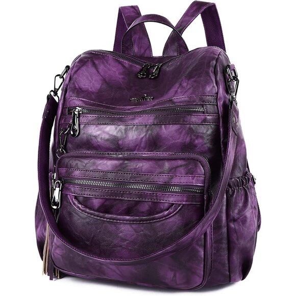 Purple PU Leather Women\'s Backpack Purse Casual Shoulder Bag main image 5
